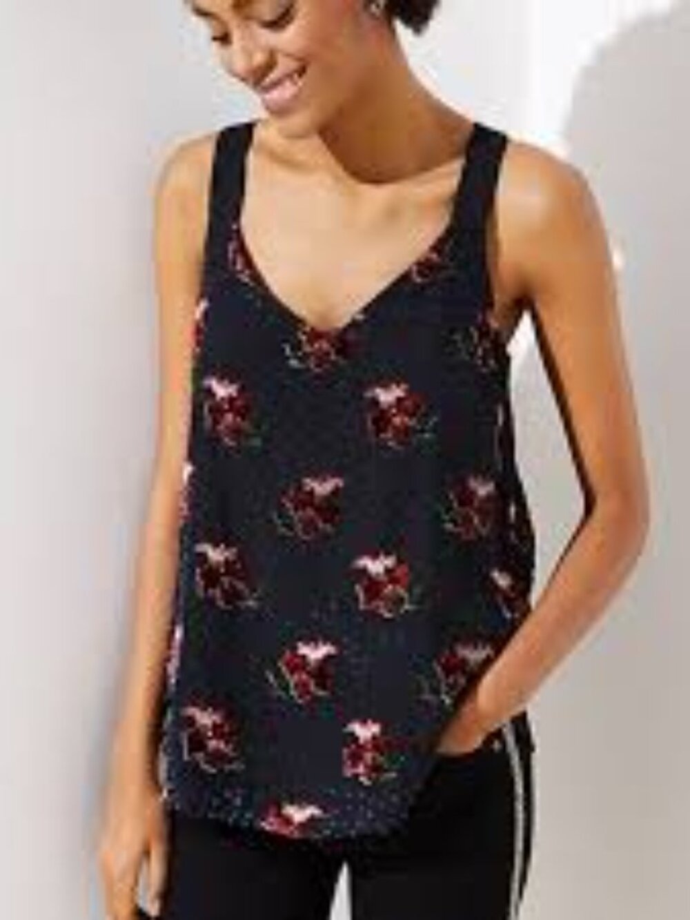 LOFT Medium Black Suisse Dot Velvet Tank Top